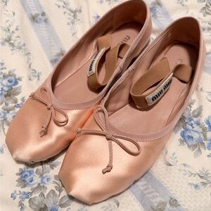 Miu Miu Satin Pink Flats with Bow